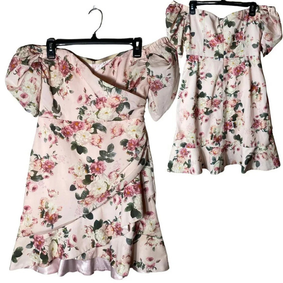 Q+A Los Angeles Women's Medium Off the Shoulder Ruffle Floral Print Mini Dress - Picture 1 of 14